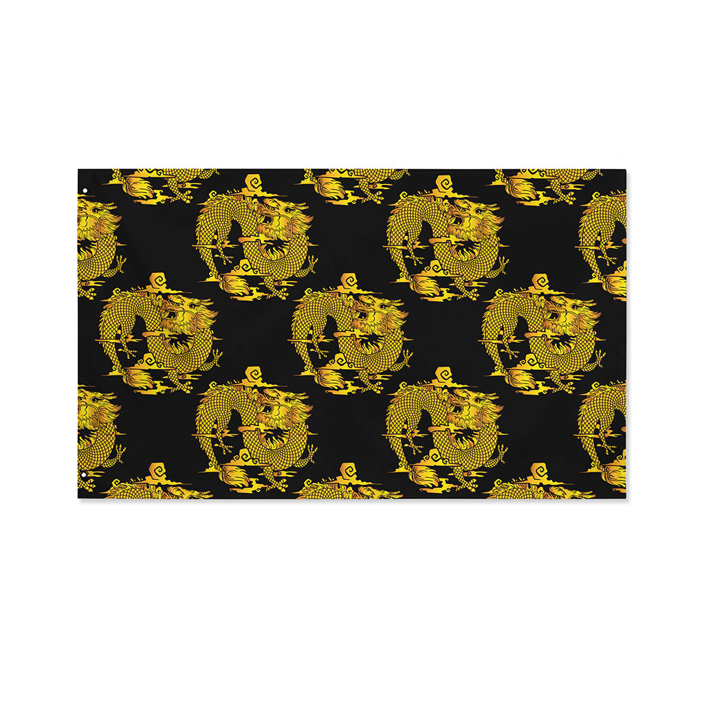 Black And Gold Dragon Pattern Print Polyester Flag