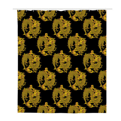 Black And Gold Dragon Pattern Print Polyester Shower Curtain