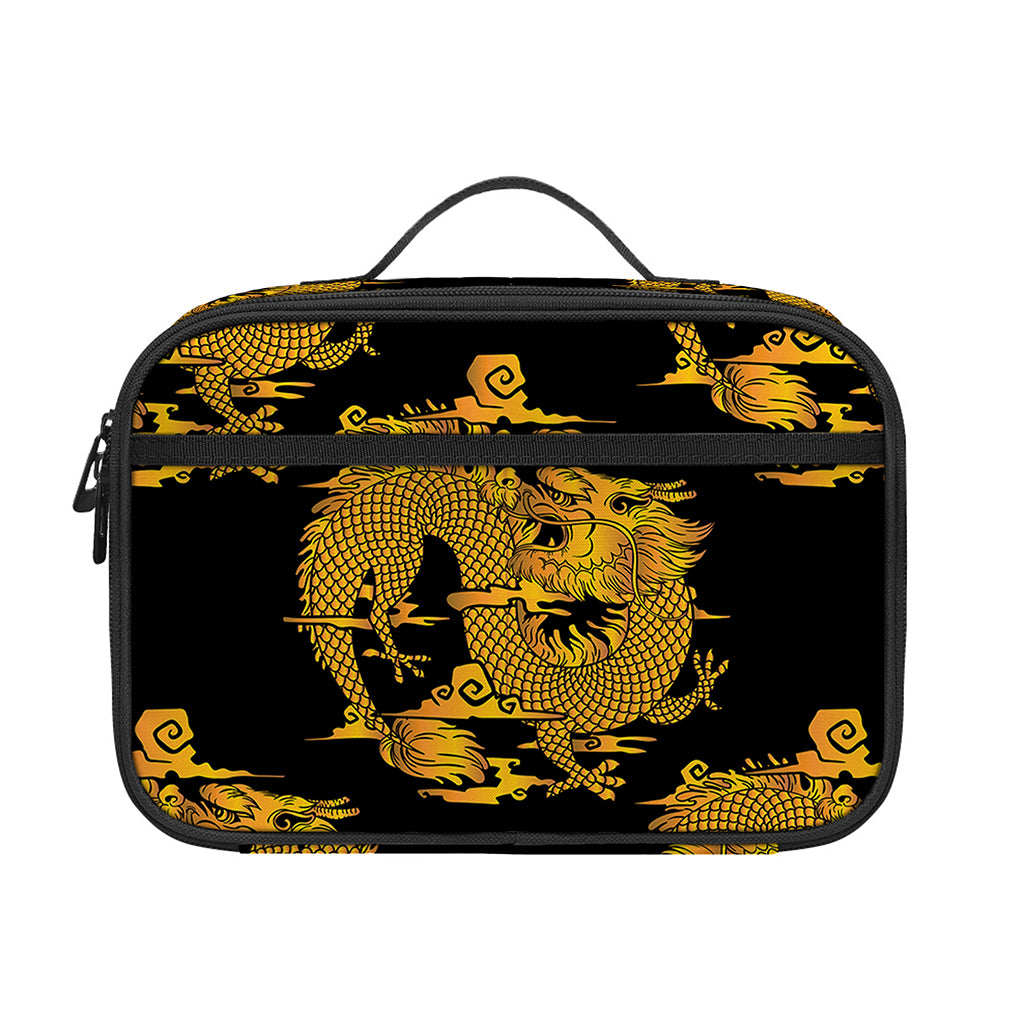 Black And Gold Dragon Pattern Print Portable Lunch Bag
