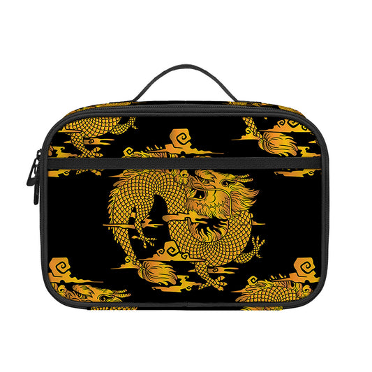Black And Gold Dragon Pattern Print Portable Lunch Bag