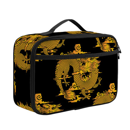 Black And Gold Dragon Pattern Print Portable Lunch Bag