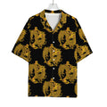 Black And Gold Dragon Pattern Print Rayon Hawaiian Shirt
