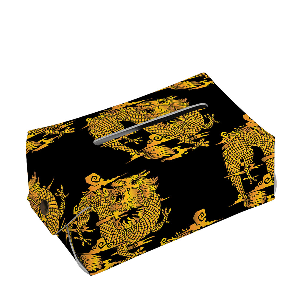 Black And Gold Dragon Pattern Print Rectangle Tissue Box Cover