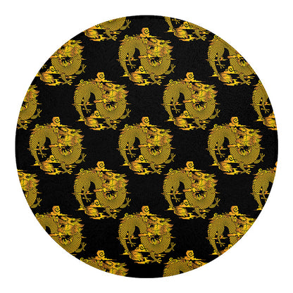 Black And Gold Dragon Pattern Print Round Blanket