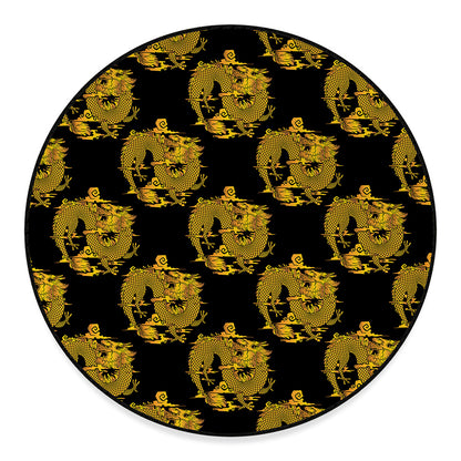 Black And Gold Dragon Pattern Print Round Floor Mat