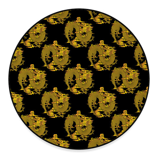 Black And Gold Dragon Pattern Print Round Floor Mat