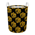Black And Gold Dragon Pattern Print Round Laundry Basket