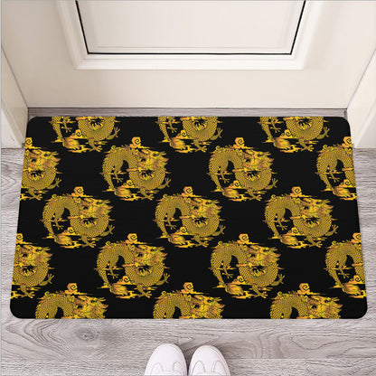 Black And Gold Dragon Pattern Print Rubber Doormat