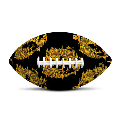 Black And Gold Dragon Pattern Print Rugby Ball