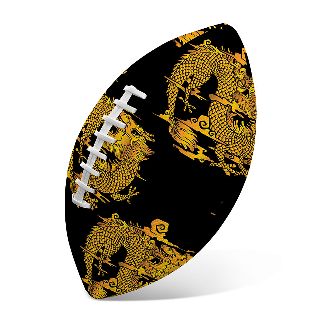Black And Gold Dragon Pattern Print Rugby Ball