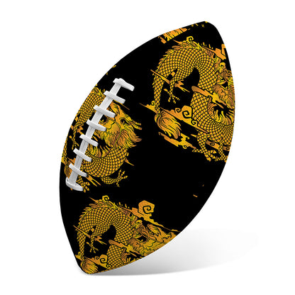 Black And Gold Dragon Pattern Print Rugby Ball