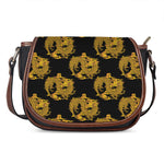 Black And Gold Dragon Pattern Print Saddle Bag