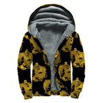 Black And Gold Dragon Pattern Print Sherpa Lined Zip Up Hoodie