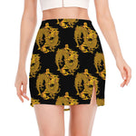 Black And Gold Dragon Pattern Print Side Slit Mini Skirt