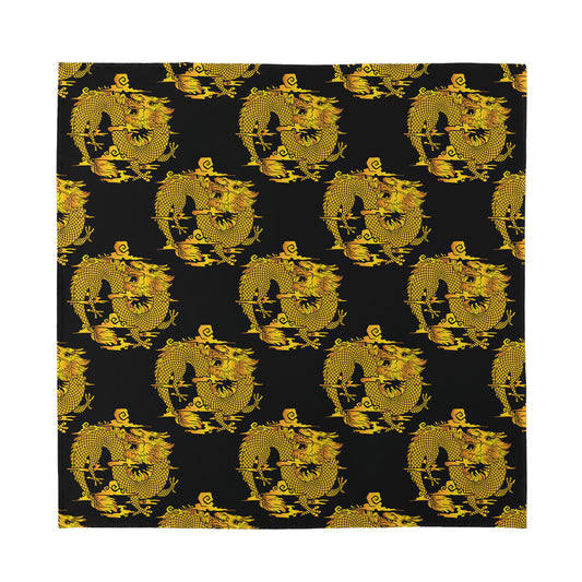 Black And Gold Dragon Pattern Print Silk Bandana