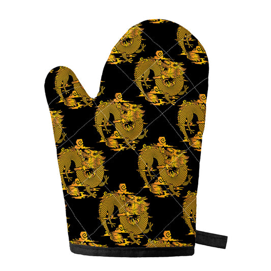 Black And Gold Dragon Pattern Print Single Oven Mitt