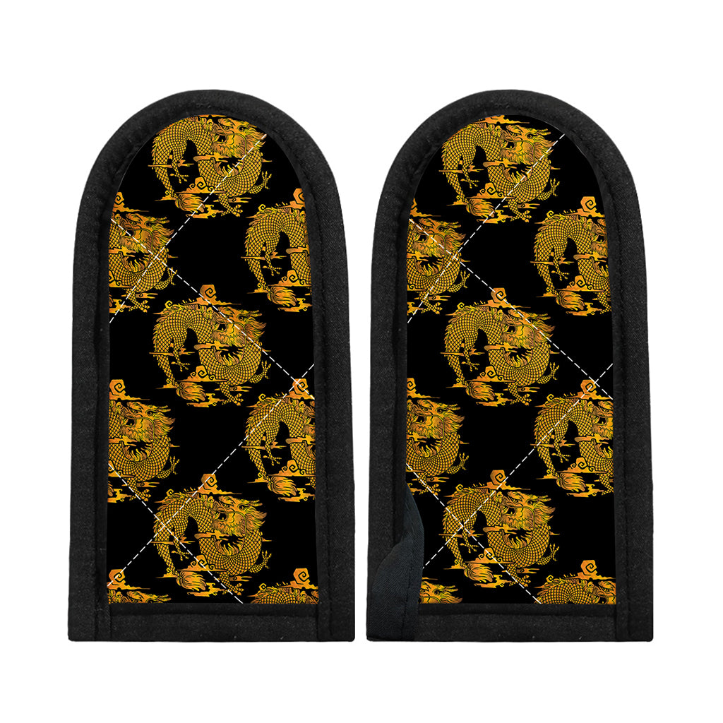 Black And Gold Dragon Pattern Print Skillet Handle Cover