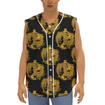 Black And Gold Dragon Pattern Print Sleeveless Baseball Jersey