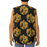 Black And Gold Dragon Pattern Print Sleeveless Baseball Jersey