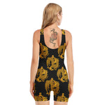 Black And Gold Dragon Pattern Print Sleeveless One Piece Swimsuit