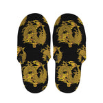 Black And Gold Dragon Pattern Print Slippers