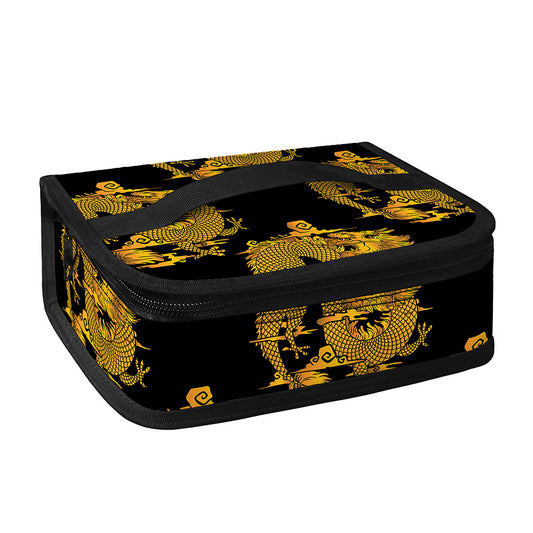 Black And Gold Dragon Pattern Print Small Lunch Bag