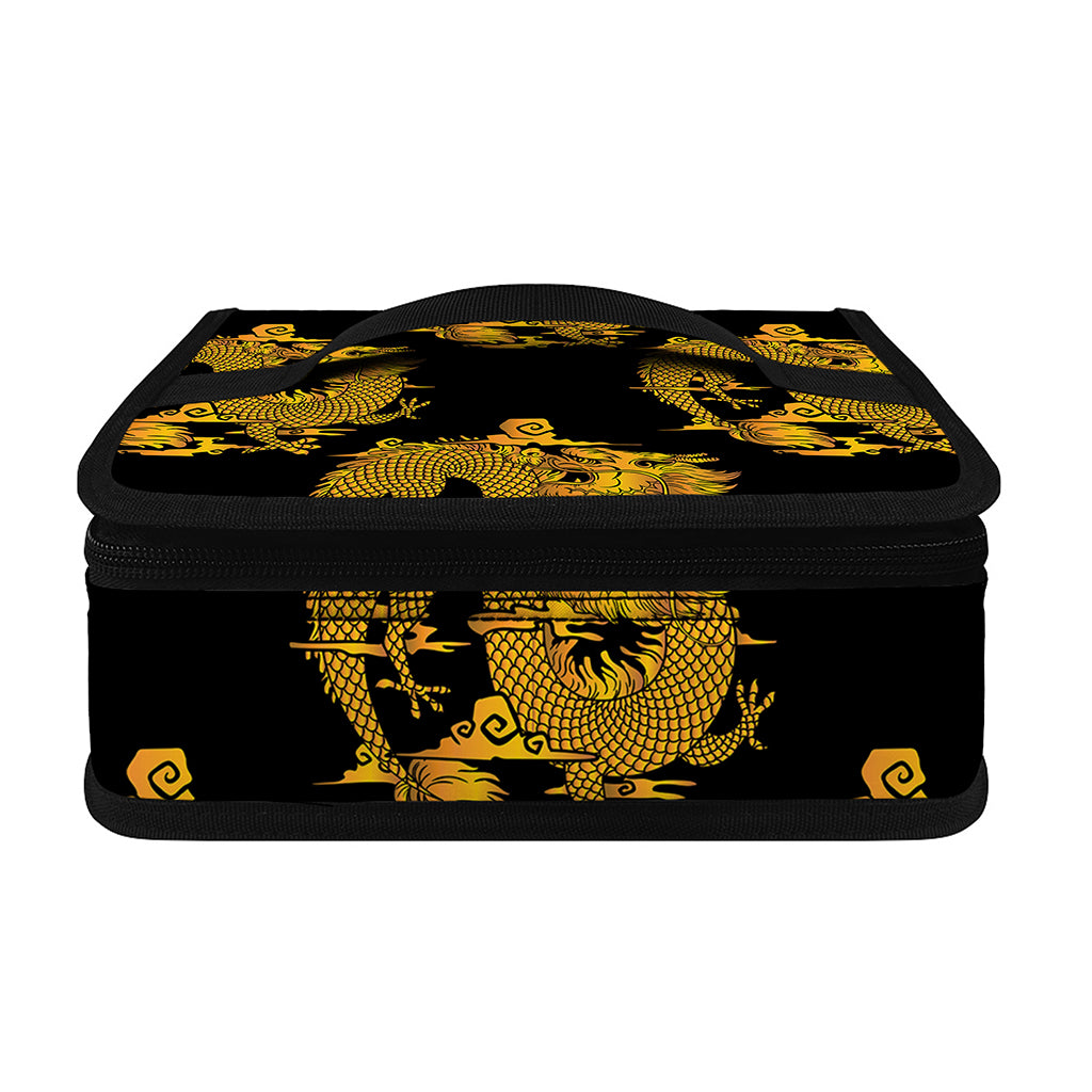 Black And Gold Dragon Pattern Print Small Lunch Bag