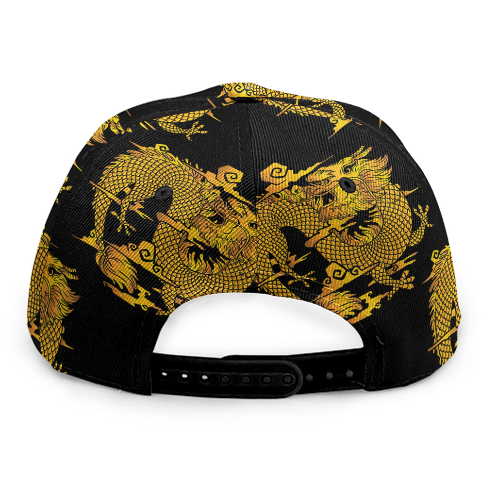 Black And Gold Dragon Pattern Print Snapback Cap