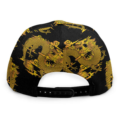 Black And Gold Dragon Pattern Print Snapback Cap