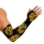 Black And Gold Dragon Pattern Print Sun Protection Arm Sleeves