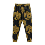 Black And Gold Dragon Pattern Print Sweatpants