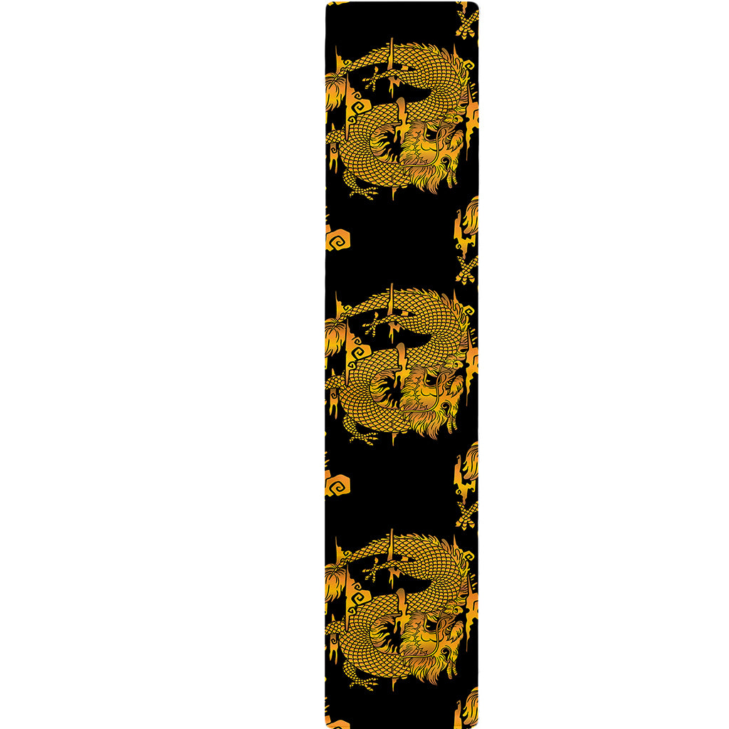Black And Gold Dragon Pattern Print Table Runner