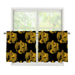 Black And Gold Dragon Pattern Print Tier Curtains