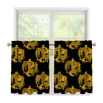 Black And Gold Dragon Pattern Print Tier Curtains