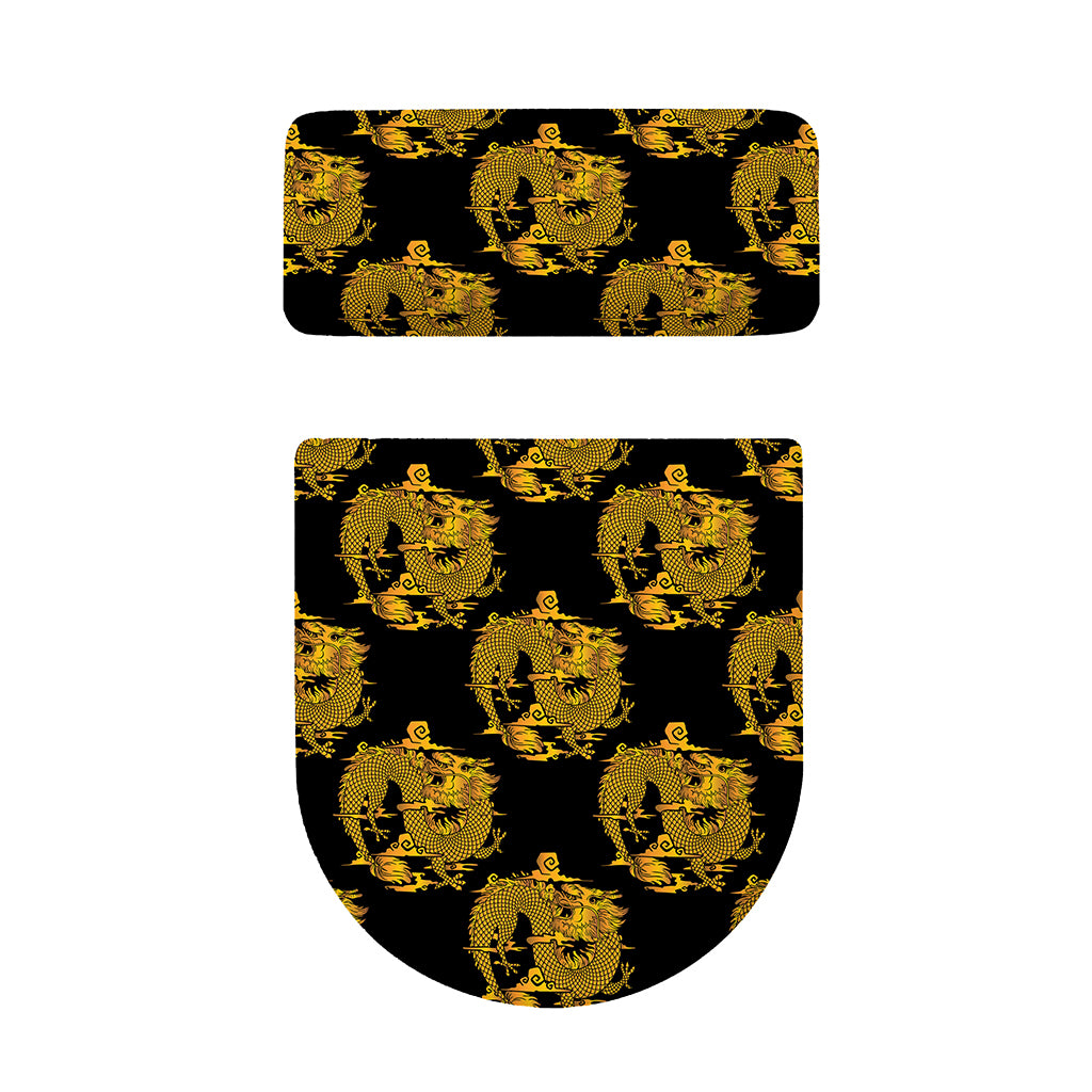 Black And Gold Dragon Pattern Print Toilet Lid And Tank Cover Set