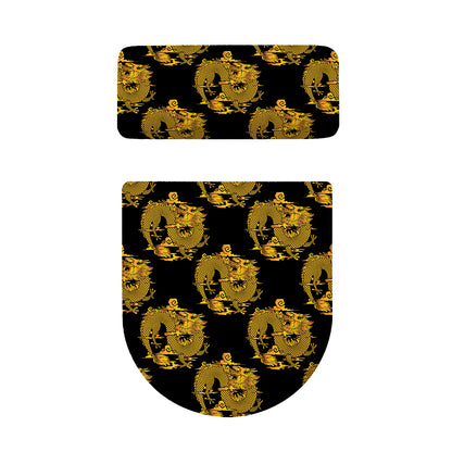 Black And Gold Dragon Pattern Print Toilet Lid And Tank Cover Set