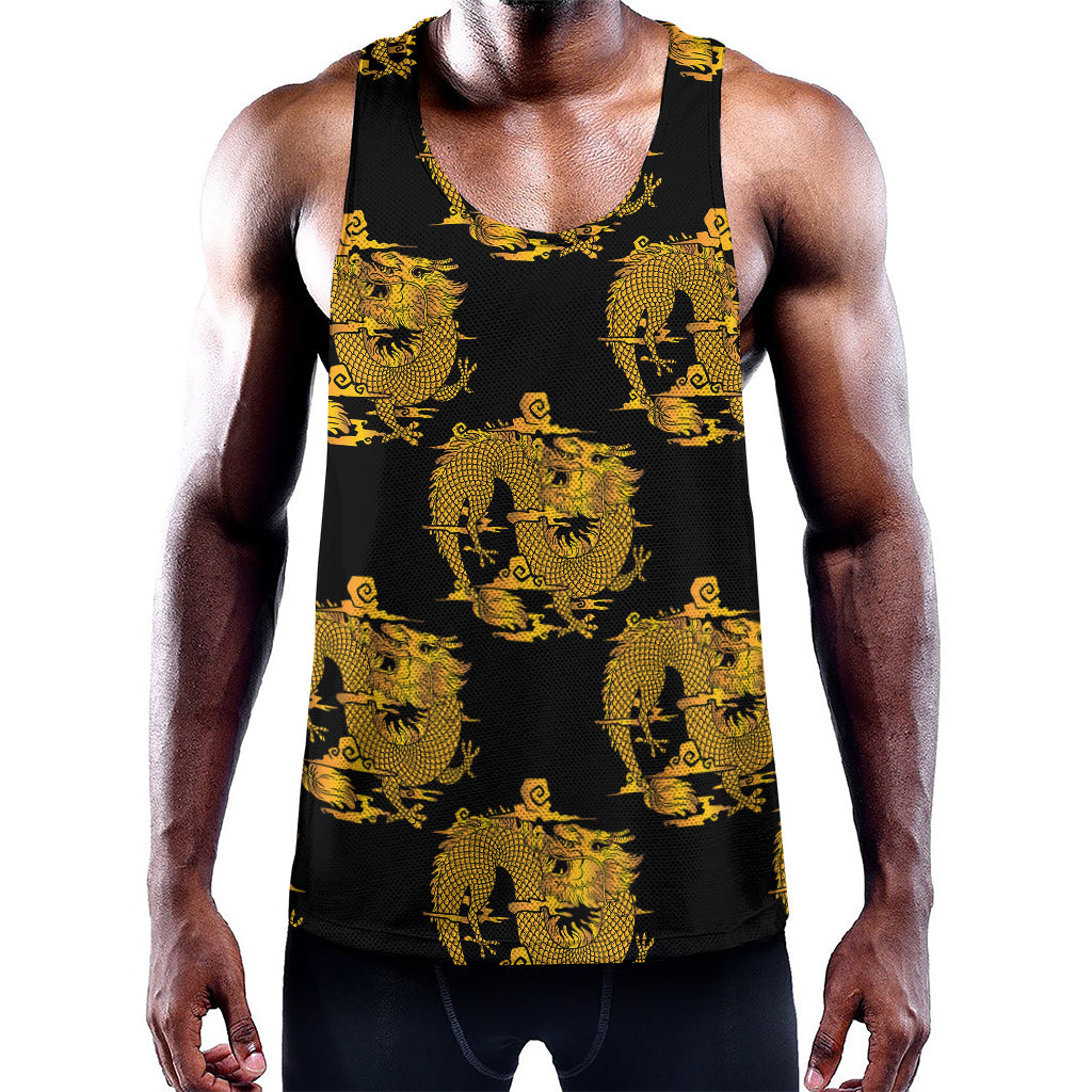 Black And Gold Dragon Pattern Print Training Tank Top