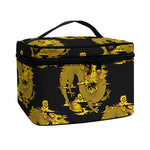 Black And Gold Dragon Pattern Print Travel Makeup Bag