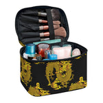 Black And Gold Dragon Pattern Print Travel Makeup Bag