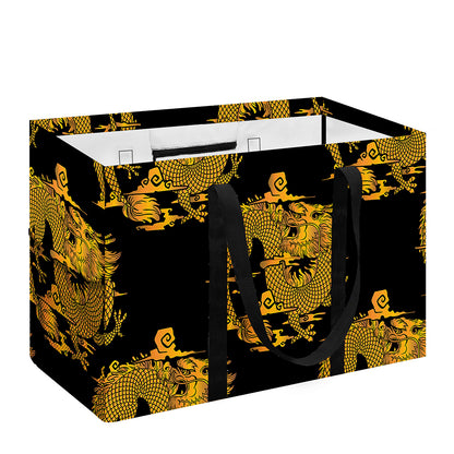 Black And Gold Dragon Pattern Print Utility Tote Bag