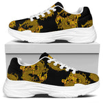 Black And Gold Dragon Pattern Print White Chunky Shoes