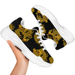 Black And Gold Dragon Pattern Print White Chunky Shoes