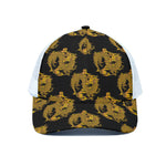 Black And Gold Dragon Pattern Print White Mesh Trucker Cap