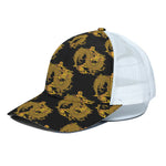 Black And Gold Dragon Pattern Print White Mesh Trucker Cap