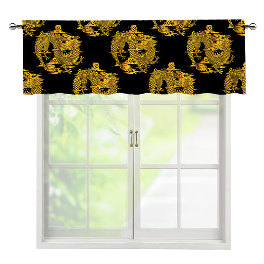 Black And Gold Dragon Pattern Print Window Valance