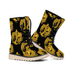 Black And Gold Dragon Pattern Print Winter Boots