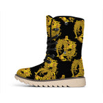 Black And Gold Dragon Pattern Print Winter Boots