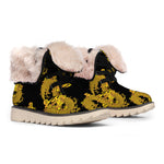 Black And Gold Dragon Pattern Print Winter Boots