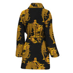 Black And Gold Dragon Pattern Print Women's Bathrobe