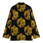Black And Gold Dragon Pattern Print Women's Blazer